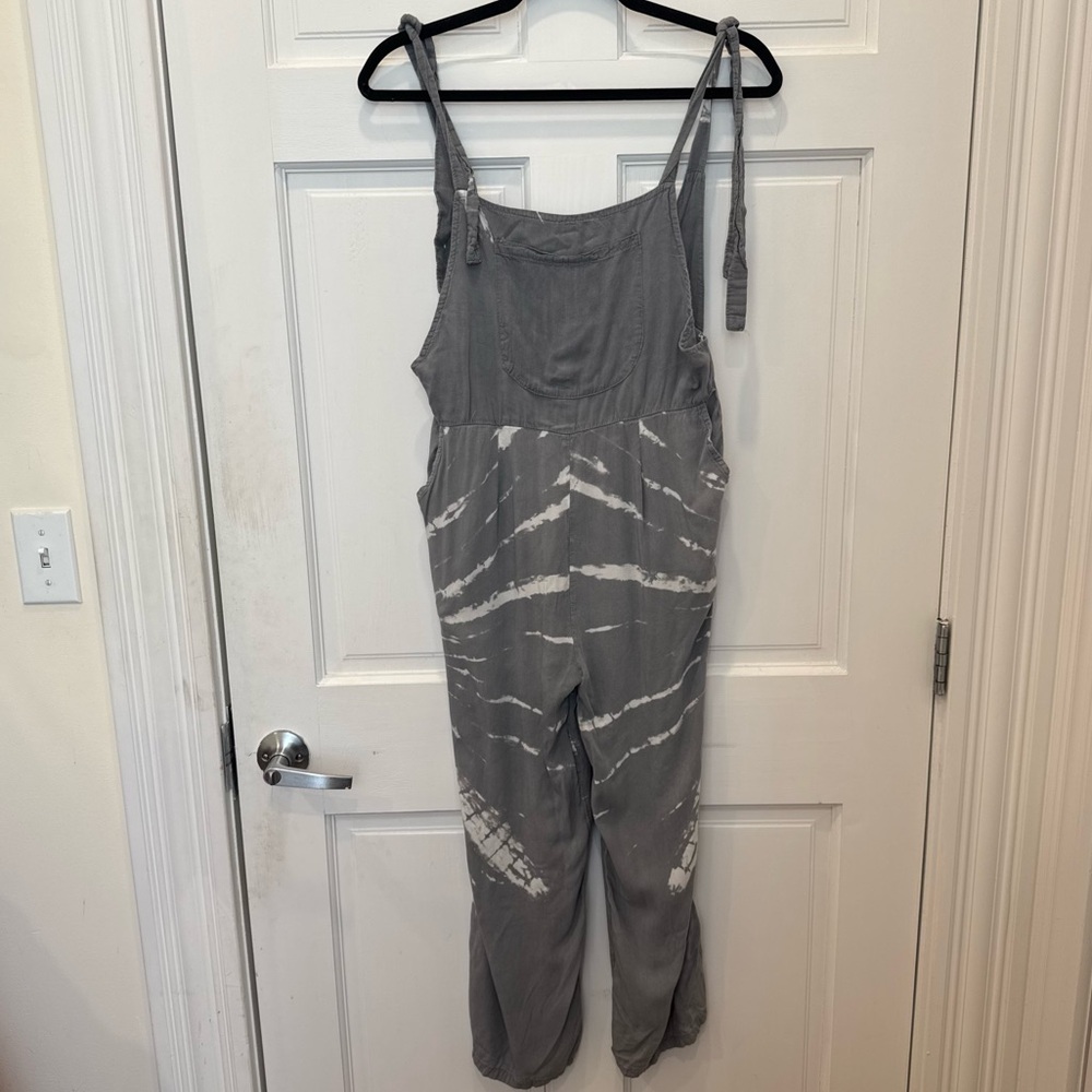 Tie Dye Grey Overalls Jumpsuit Wide Leg 100% Rayon Boho Hippie Festival